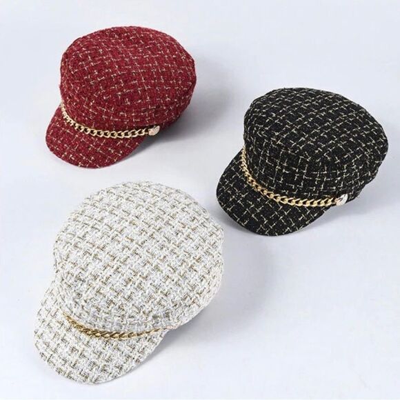 White and Gold Newboy Cap - Picture 6 of 7